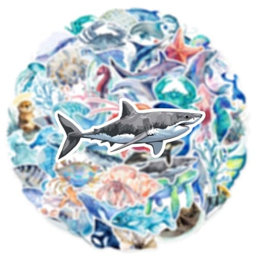 50 Pcs Watercolor Marine Life Stickers - Waterproof Vinyl Ocean Creature Decals (Dolphins/Whales/Turtles Styles) for Skateboard, Laptop & Luggage(Marine Bio-50) — view 3
