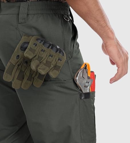 SPOSULEI Men's Cargo Work Pants Waterproof Ripstop Tactical Lightweight Durable Work Pants with 7 Pockets for Construction, Outdoor Working Army Green 30Wx30L — view 3