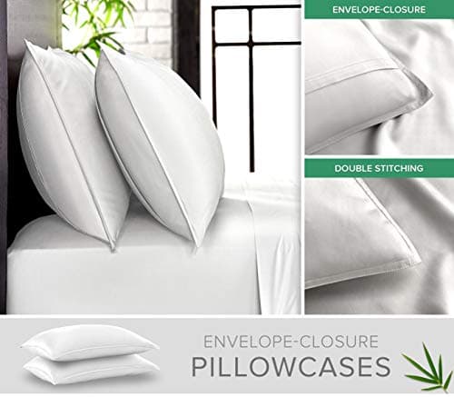 King Sheets by Pure Bamboo, Genuine 100% Organic Viscose Derived from Bamboo Bed Sheet Set, Soft & Cooling, Double Stitching, 2 Year Quality Promise (King, White) — view 3