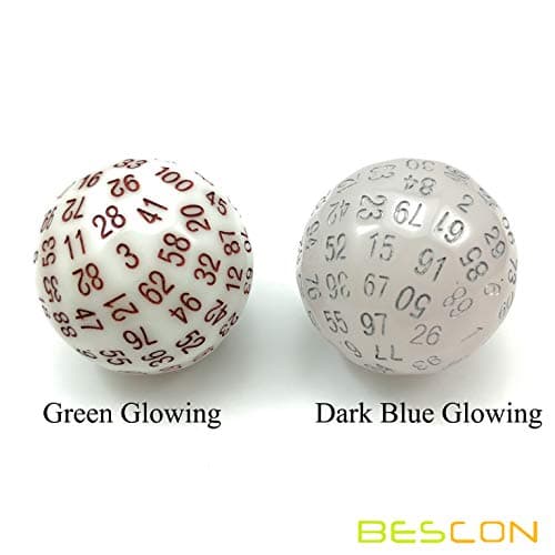 Bescon Super Jade Glow in Dark Polyhedral Dice 100 Sides, Luminous D100 die, 100 Sided Cube, Glowing D100 Game Dice — view 3