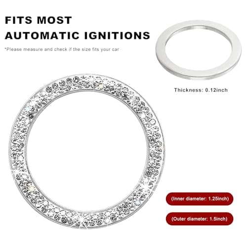CCHRN Car Bling Engine Start Ring Decals, Crystal Rhinestone Push Start Button Decorative Ring, Universal Sparkling Key Ignition Knob Cover for Women Girls, Car Accessories (White)