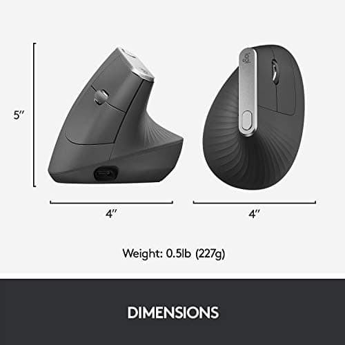 Logitech MX Vertical Wireless Mouse – Ergonomic Design Reduces Muscle Strain, Move Content Between 3 Windows and Apple Computers, Rechargeable, Graphite — view 6