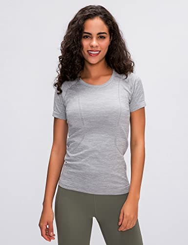 LUYAA Women's Workout Tops Long Sleeve Shirts Yoga Sports Breathable Gym Athletic Top Slim Fit, Light Grey, Large — view 2