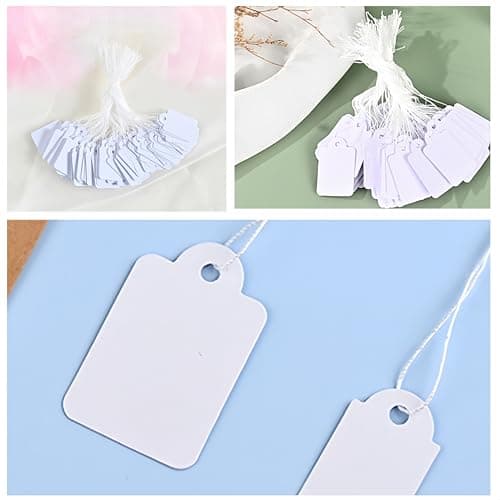 Tags with String, 500 Pieces Price with String Attached,35x45mm, Kraft Paper Hanging String Display Tags for Pricing Gift Jewelry Clothing Yard Sale Products Shoes Teabags DIY Crafts(White) — view 2