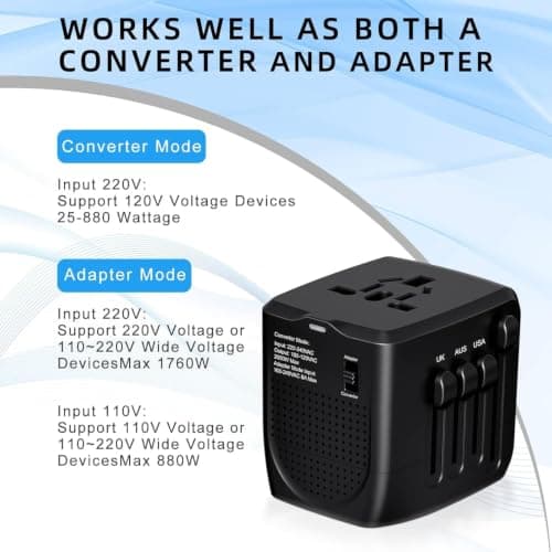 SARQW Travel Converter Adapter Voltage Converter that Steps Down 220 Volts to 110 Volts for use in Over 200 Countries,Including The U.S., U.K., Europe, and Australia (Black) — view 3