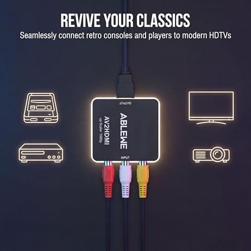 ABLEWE RCA to HDMI,AV to HDMI Converter, 1080P Mini RCA Composite CVBS Video Audio Converter Adapter Supporting PAL/NTSC for TV/PC/ PS3/ STB/Xbox VHS/VCR/Blue-Ray DVD Players — view 4
