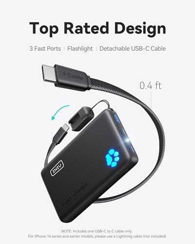 INIU 45W Fast Charging Portable Charger, 40% Smaller 10000mAh with Detachable Cable, Flight-Safe Travel Power Bank, USB C External Phone Battery Pack for iPhone 17 16 Pro iPad Samsung S26 Google etc — view 3