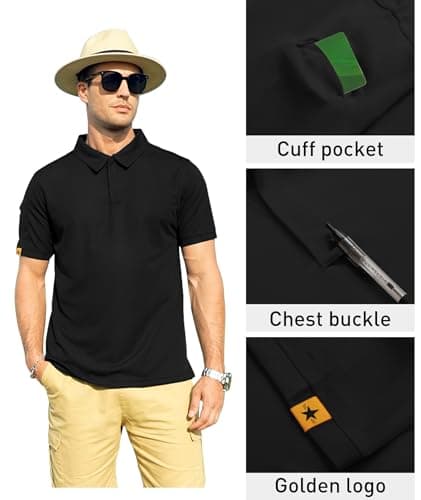 ZITY Mens Polo Shirt Short Sleeve Sports Tactical T-Shirt Athletic Golf Polos Daily Casual Stylish Collared Shirts for Men Black X-Large
