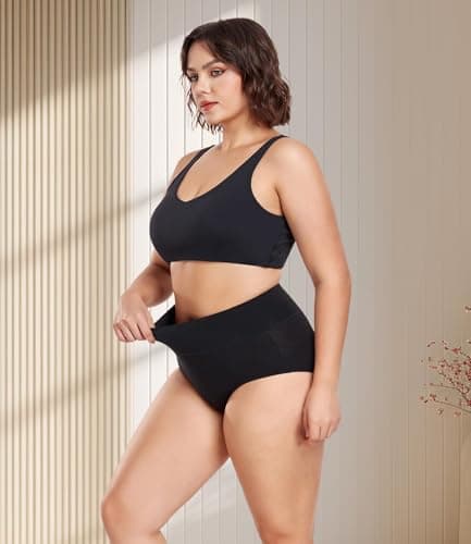 wirarpa Women's Cotton Underwear High Waist Briefs Full Coverage Panties Ladies Comfortable Underpants 5 Pack Black X-Large — view 2