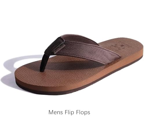 KuaiLu Men's Leather Flip Flops Arch Support Summer Beach Pool Water Thong Sandals Waterproof Rubber Walking Shoes Slip on Orthotic Casual Sport Cushioned Wide Slides Shower Slippers Coffee Size 10 — view 6