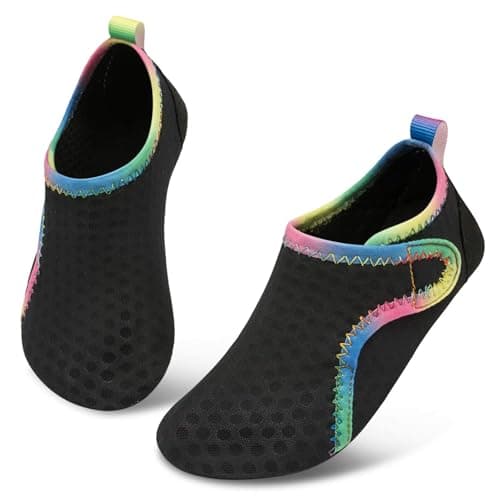 JIASUQI Kids Boys Girls Summer Athletic Water Shoes Barefoot Aqua Socks for Beach Swimming Pool(VelBlack B,Size 8.5-9 Toddler)