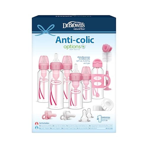 Dr. Brown's Anti-Colic Options+ Narrow Bottle Gift Set with Sippy Straw Bottle, HappyPaci Silicone Pacifiers, Storage/Travel Caps, and Bottle Brush, Pink — view 6