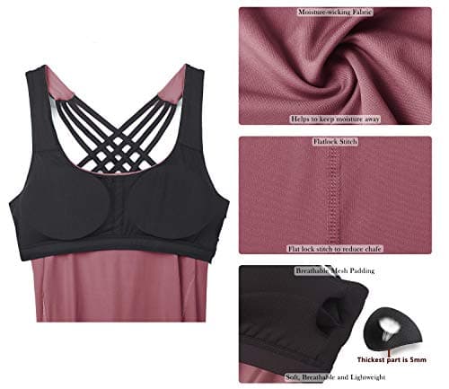 icyzone Yoga Tops Workouts Clothes Activewear Built in Bra Tank Tops for Women (L, Mauve Orchid) — view 4