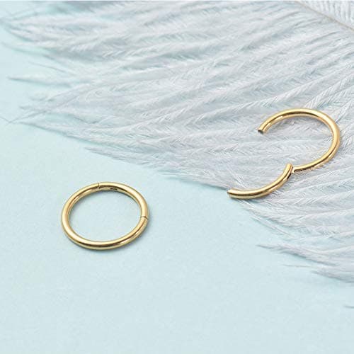 Afftiny Nose Rings Hoops Septum, Surgical Steel Seamless Clicker for Tragus Helix Conch Daith, Hypoallergenic, 20G/18G/16G, 6-12mm, Gold, Silver, Black, Rainbow, Rose Gold (Gold, 2pcs-18G-6mm) — view 7