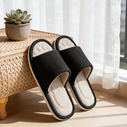 Dokela Mens Open Toe House Slippers Breathable Slip-on Indoor Slippers with Memory Foam Soft Machine Washable Bedroom Home Shoes — view 5
