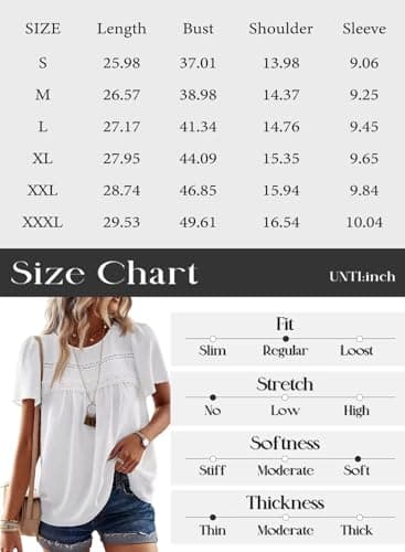 Falechay Womens Summer Blouses Crew Neck Lace Hem Basic Tee Shirts Flowy Chiffon Blouses Clothing for Women White L — view 4