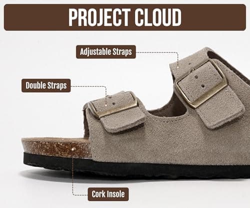Project Cloud 100% Genuine Leather Flat Sandals For Women 2026 Cork Footbed Womens Sandals with Memory Foam and arch support Vacation Essentials Slides for Women Footwear (Venita, taupsu, 8) — view 3