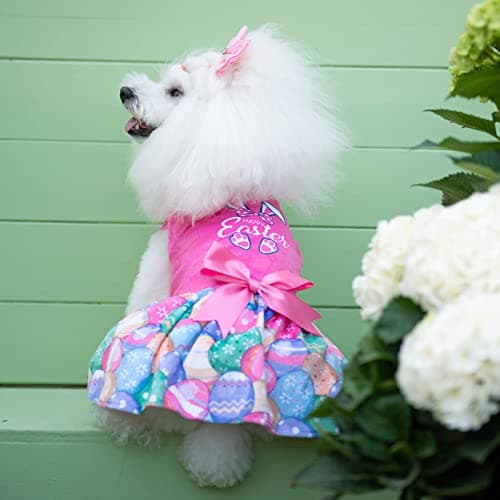 CuteBone Happy Easter Eggs Dog Dress Velvet for Small Dogs Girl Pink Puppy Dresses Dog Clothes — view 3