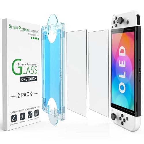 amFilm Auto-Alignment OneTouch for Nintendo Switch OLED Screen Protector [7.0"] 2021, Tempered Glass, 30 Seconds Installation, Bubble Free, Scratch Resistant, Touch Sensitive, Matte [2 Pack]