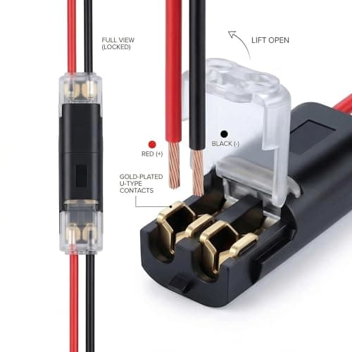 Wire Connectors Quick Connect 2 Pin Low Voltage Double Wire Plug in Connector with Locking Buckle, Solderless No-Stripping Design for LED Strip Lights, Automotive and Home DIY (100 PCS) — view 2
