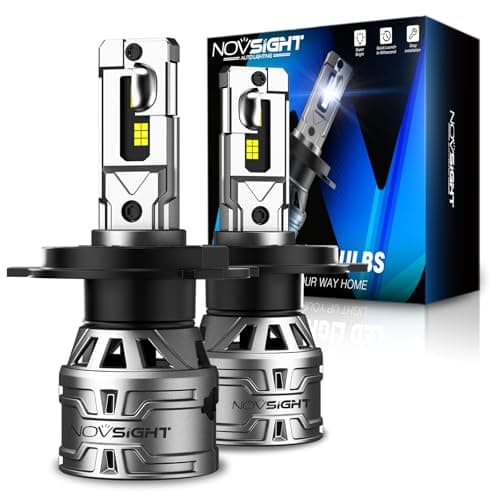 NOVSIGHT H4 LED Headlight Bulbs,800% 26000LM Super Bright 6500K Cool White H4/9003 LED Headlight,Plug and Play with Fan,DRL,IP68 Waterproof 1:1 Mini Size Plug and Play Halogen Replacement,Pack of 2