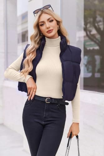 Ekouaer Ribbed Long Sleeve Turtleneck Tops for Women Lightweight High Neck Winter Shirts Basics Fashion Layering Tee Beige M — view 2