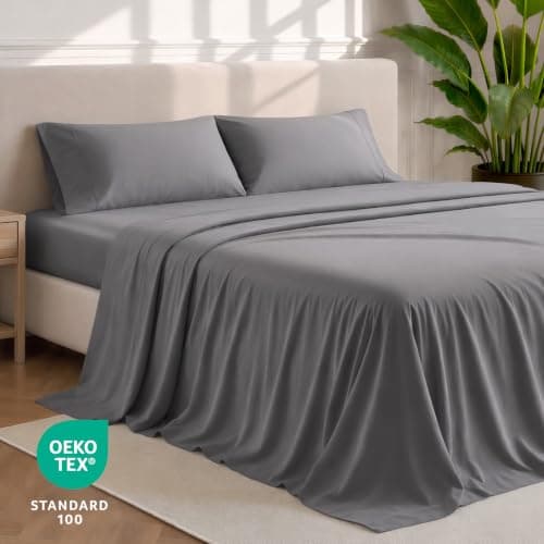 Bare Home Queen Sheet Set - 1800 Ultra-Soft Microfiber Queen Bed Sheets - Double Brushed - Queen Sheets Set - Deep Pocket - Bedding Sheets & Pillowcases (Queen, Grey) — view 3