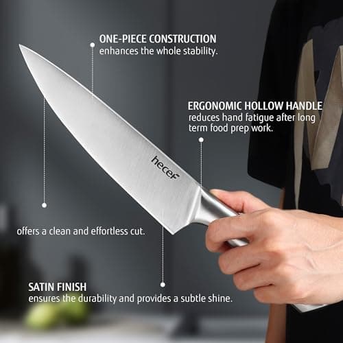 hecef Silver Kitchen knife set of 3, Satin Finish Blade with Hollow Handle, includes 8" Chef, 5" Utility and 3.5" paring knife — view 3
