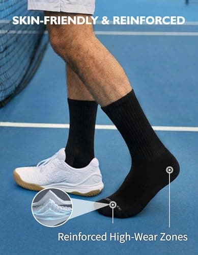 CLOSEMATE Men's Moisture-Wicking Cushioned Performance Socks Athletic Crew Socks for Basketball, Running, Gym Work, and Daily Activities 6 Pairs(3 Black 3 White, Size M) — view 6