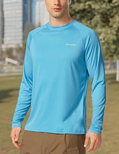 baleaf Mens UPF 50+ Sun Protection Shirts Long Sleeve Rash Guard, Quick Dry 4-Way Stretch for Fishing Swimming Surfing 01-Blue L — view 6