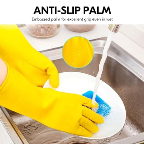 Vgo 1Pair Reusable Household Gloves, Rubber Dishwashing Gloves, Kitchen Cleaning (S,Yellow,HH4601) — view 2