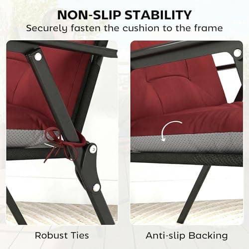 Outsunny Patio Chair Cushions Set of 4, Waterproof Lounge Chair Cushions with Ties, Non-Slip Replacement Seat Pads for Indoor Outdoor, Garden Furniture, 44"x21", Wine Red — view 4