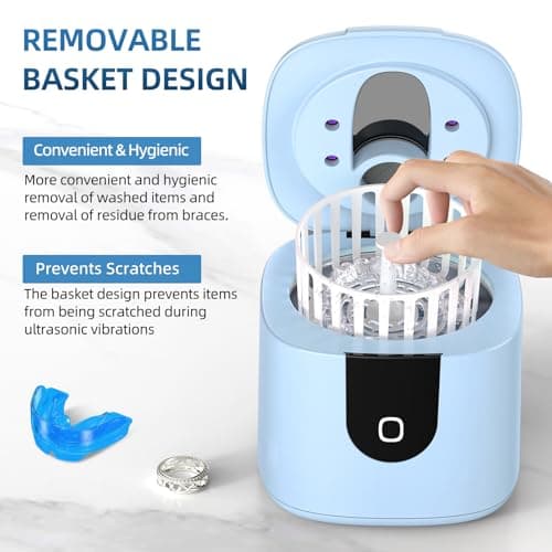 Ultrasonic Retainer Cleaner Machine, Upgraded 45kHz Ultrasonic Cleaner for Mouth Guard Braces, Night Guards, Toothbrush Heads & Jewlery with 200ML, 4 Modes and Digital Timer Dental Cleaning Pod (Light Blue) — view 4