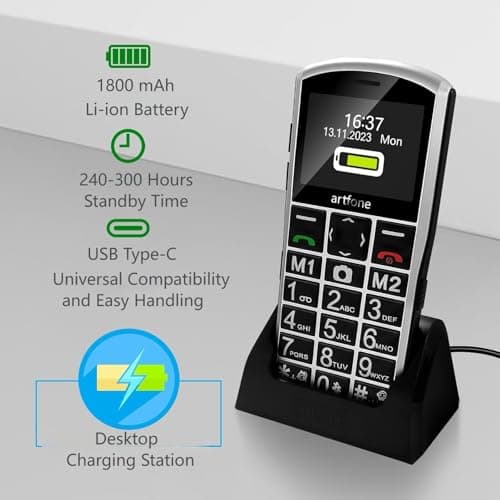 artfone A400 Big Button Cell Phone for Seniors, 4G LTE Unlocked Phones, SOS Button, 2MP Camera, Charging Dock, 3 Slots, Speed Dial, Volume Boost, Large Fonts, Voice Time, Dumb Phone, 1800mAh - Silver — view 6