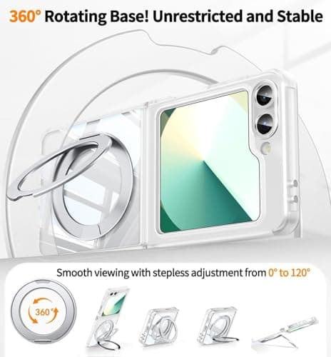 Case for Samsung Galaxy Z Flip 6/5 with 360° Magnetic Stand【Fit for MagSafe & Pixelsnap】 Cover with Ring Holder 【Shockproof Protective】 Cell Phone Galaxy Z Flip 6/5 Case Clear