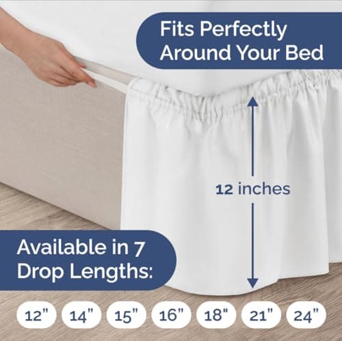Wrap Around Dust Ruffle Bed Skirt, Queen Size Beds - 12 Inch Drop, White — view 3