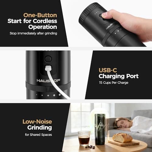 HAUSHOF Travel Coffee Maker,Coffee Grinder for Home,Camping — view 6