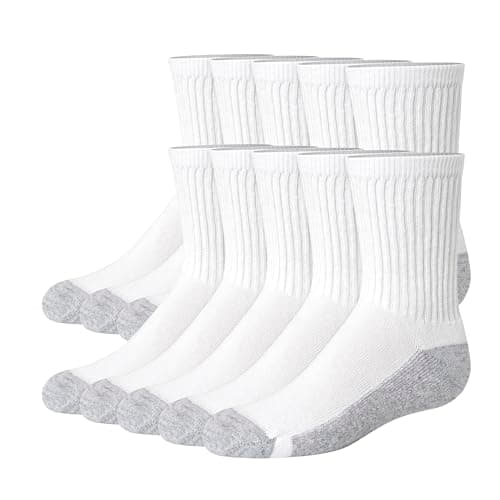 Hanes Boys' Uniform Crew Socks, Moisture-Wicking Socks, Cushioned Foot Bottoms, 10-Pairs