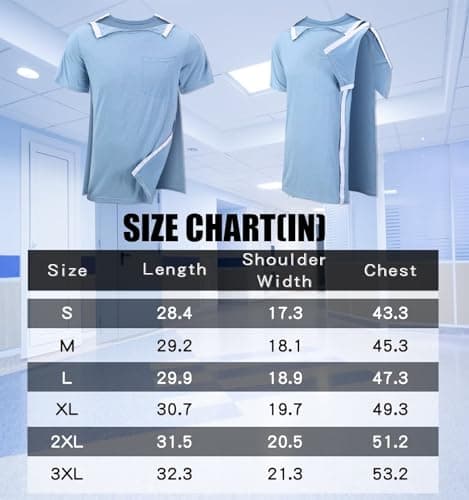 RefindWin Mens Post Shoulder Surgery Shirt Short Sleeve Tear Away Shirts Adaptive Clothing Men Chemo Port Shirts Blue XL — view 4