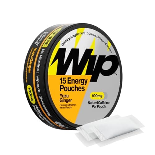 Wip Energy Pouches, Sugar Free Blend with 100 MG Natural Caffeine, B Vitamins, Minerals & L Theanine for Energy Support, Pre Workout for Active Lifestyles, Yuzu Ginger, 1 Can, 15 Pouches Each