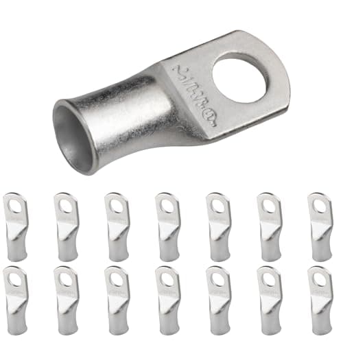 SELTERM 15pcs 1/0 AWG 3/8" Stud UL Marine Grade Battery Terminal Connectors Tinned Copper Battery Cable Lugs 0 Gauge Wire Connectors Electrical Battery Cable Ends Ring Terminals Tinned Copper Lugs