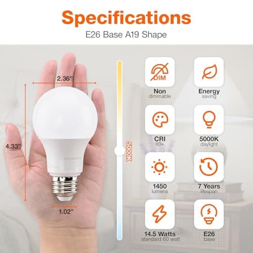 Sylvania ECO LED Light Bulb, A19, 100W Equivalent, Efficient 14.5W, 7 Year, 1450 Lumens, Frosted, 5000K, Daylight - 6 Pack (40884)