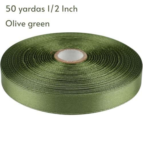 SJRIRG 1/2 Inch Olive Green Satin Ribbon 50 Yards Single Face Polyester — view 2