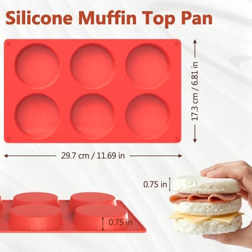 Redfly Silicone Egg Molds for Breakfast Sandwiches 2 Pcs, Non Stick 3 Inch Egg Bites Baking Pans, Silicone Muffin Pans for Baking