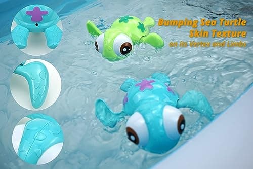 DUCKBOXX XX Wind-up Swimming Sea Turtles Bath Toy, No Battery Mold-Free Anti-Rust Interactive Montessori Toy for Kids 18M+ (3pcs) (Blue Green Orange) — view 3
