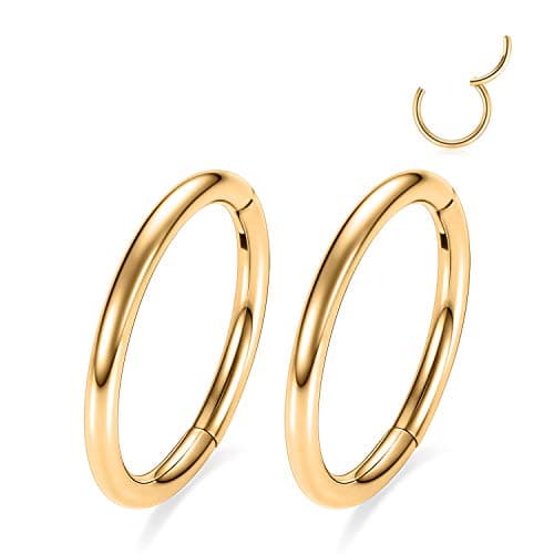 16g Nose Ring Hoop Earrings Gold Nose Hoops 16 Gauge Lip Rings Septum Hoop Seamless Septum Clicker 8mm Septum Ring Cartilage Earring Helix Earring Rook Earrings Nose Rings Surgical Steel