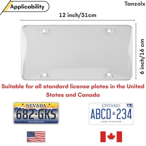 2-Pack Premium Clear License Plate Covers, Tanzolx Impact-Resistant Bubble Shields for US & Canadian Plates, UV-Resistant Plate Protectors with Screws, Caps and Washers, Universal 6 x 12 Inch Fit