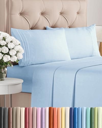 Full Size 4 Piece Sheet Set - Comfy Breathable & Cooling Sheets - Hotel Luxury Bed Sheets for Women & Men - Deep Pockets, Easy-Fit, Soft & Wrinkle Free Sheets - Light Blue Oeko-Tex Bed Sheet Set