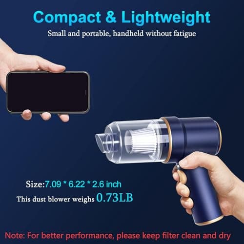 KMM Handheld Car Vacuum Cleaner, 19000Pa Vacuum Cleaner and Air Duster, 120W High Power Hand Held Vacuum with LED Light and Multi-Nozzles for Car, Home, Office, Pet Medium — view 5