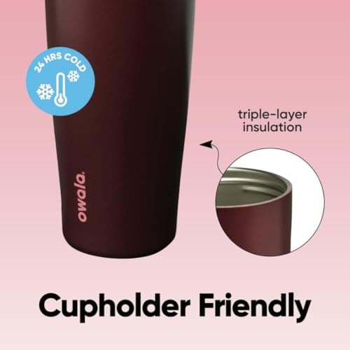 Owala FreeSip Sway Insulated Stainless Steel Water Bottle with Two-Way Spout, Built-In Straw and Bucket Handle, Made for Travel, School, and Sports, 40oz, BPA Free, Leak Proof, Black Cherry — view 3